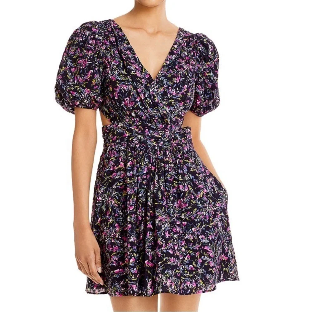 NWT French Connection Flores Cotton V-Neck Cutout Floral Mini Dress - Picture 3 of 9